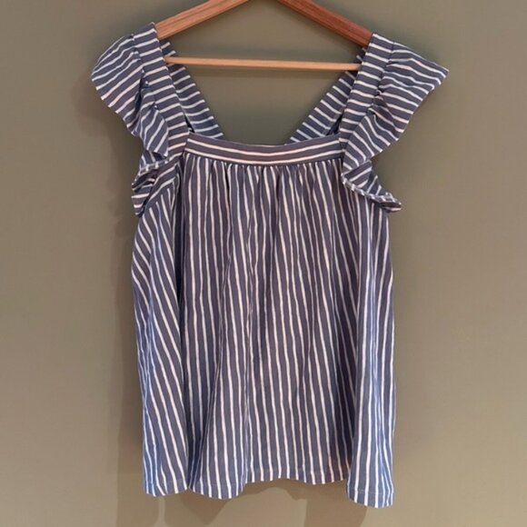 Lauren Conrad Striped Gray Ruffle Sleeve Top Size Large - Picture 1 of 6